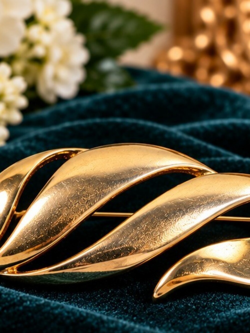Vintage Monet Gold Tone Sculptural Leaf Brooch Signed Openwork Statement Pin
